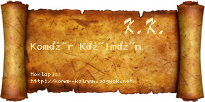 Komár Kálmán névjegykártya